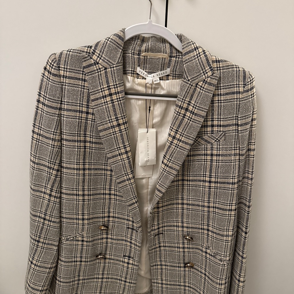 Veronica Beard Checkered Blazer in Cream and Black